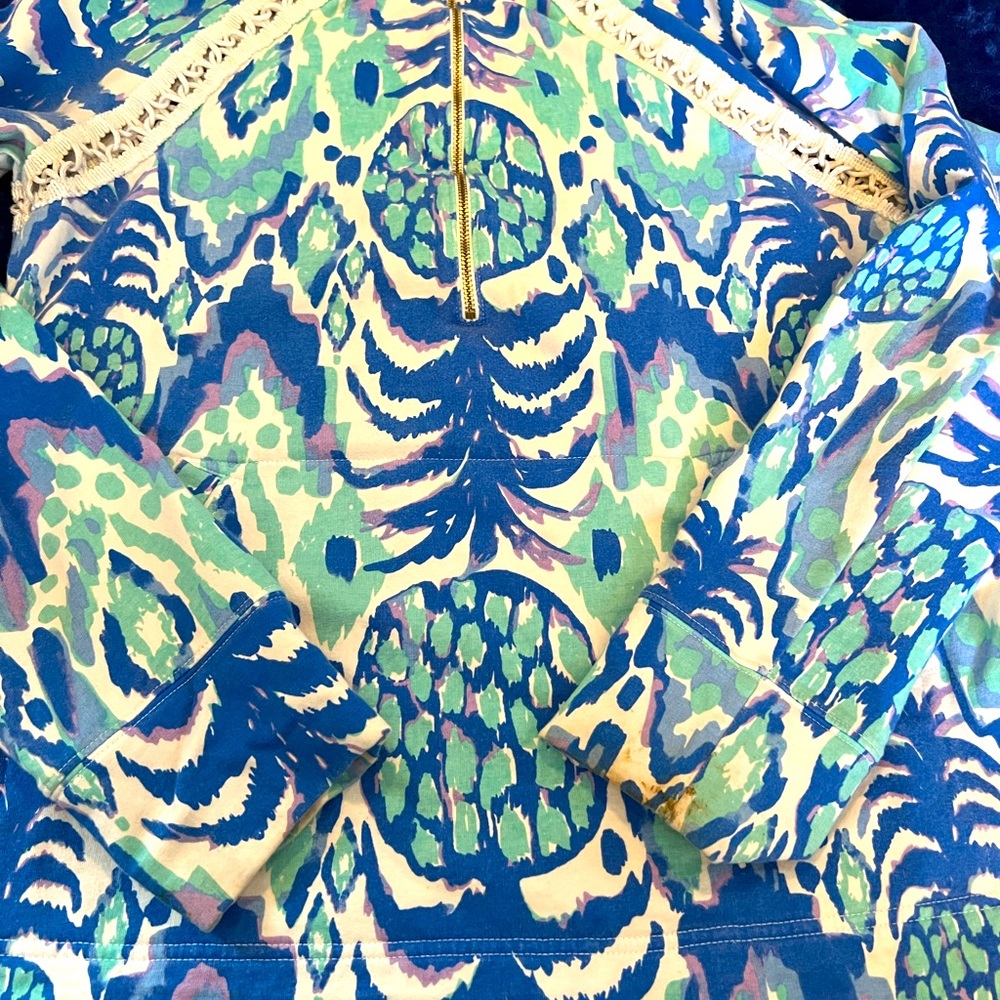 Lilly Pulitzer skipper worn with a few stains on the sleeve